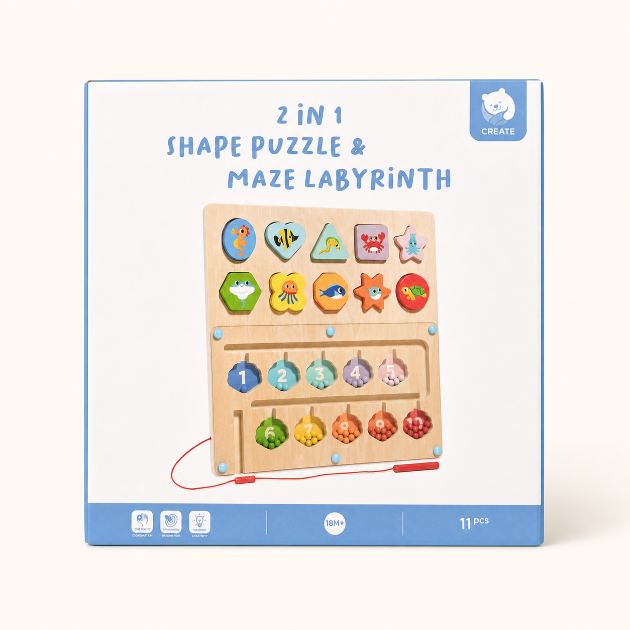 2-in-1 Sea Animal Shape Puzzle & Magnetic Maze
